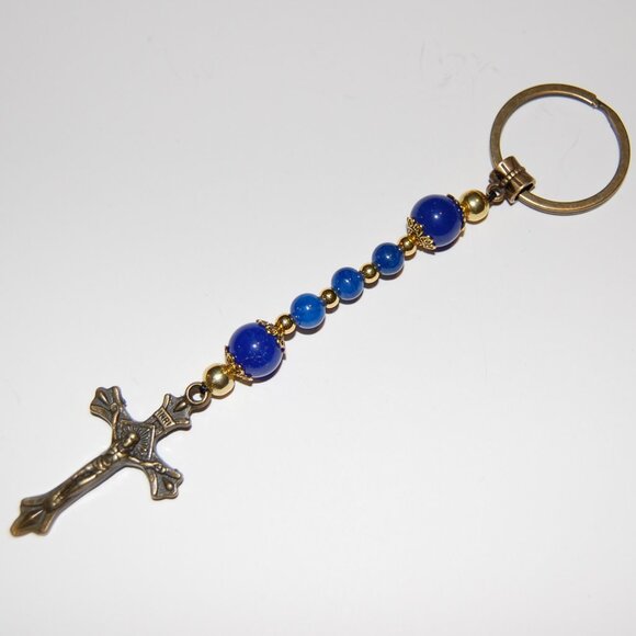Rosary Keychain,Gemstone Beads Keychain,Cross Keychain,Rosary Cross Keychain - Picture 2 of 2